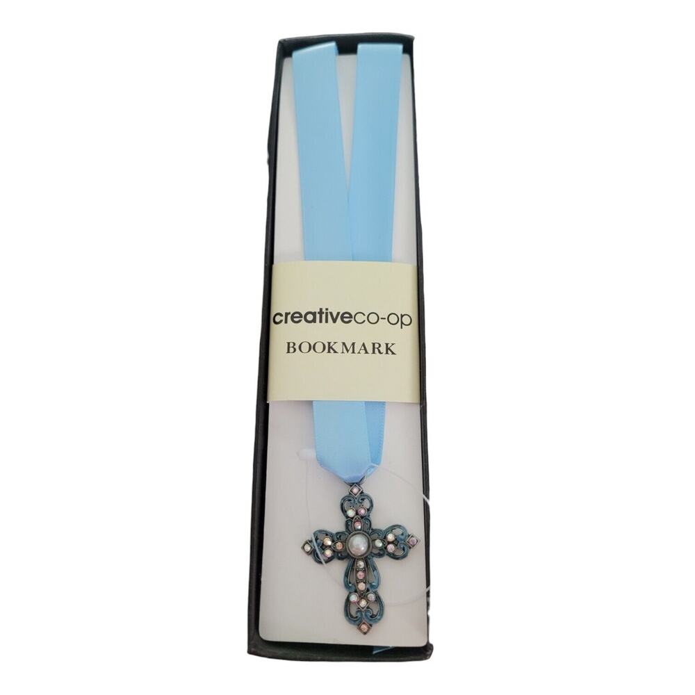 Creative Co-op Blue Cross Ribbon Bookmark Christian Religious Bible Reading Gift